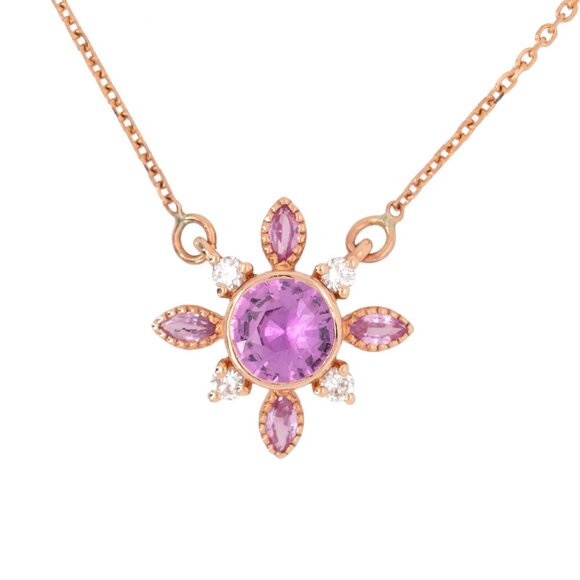 NNJ Designs | Jewelry | Ceylon Pink Sapphire Diamond Flower Pendant ...